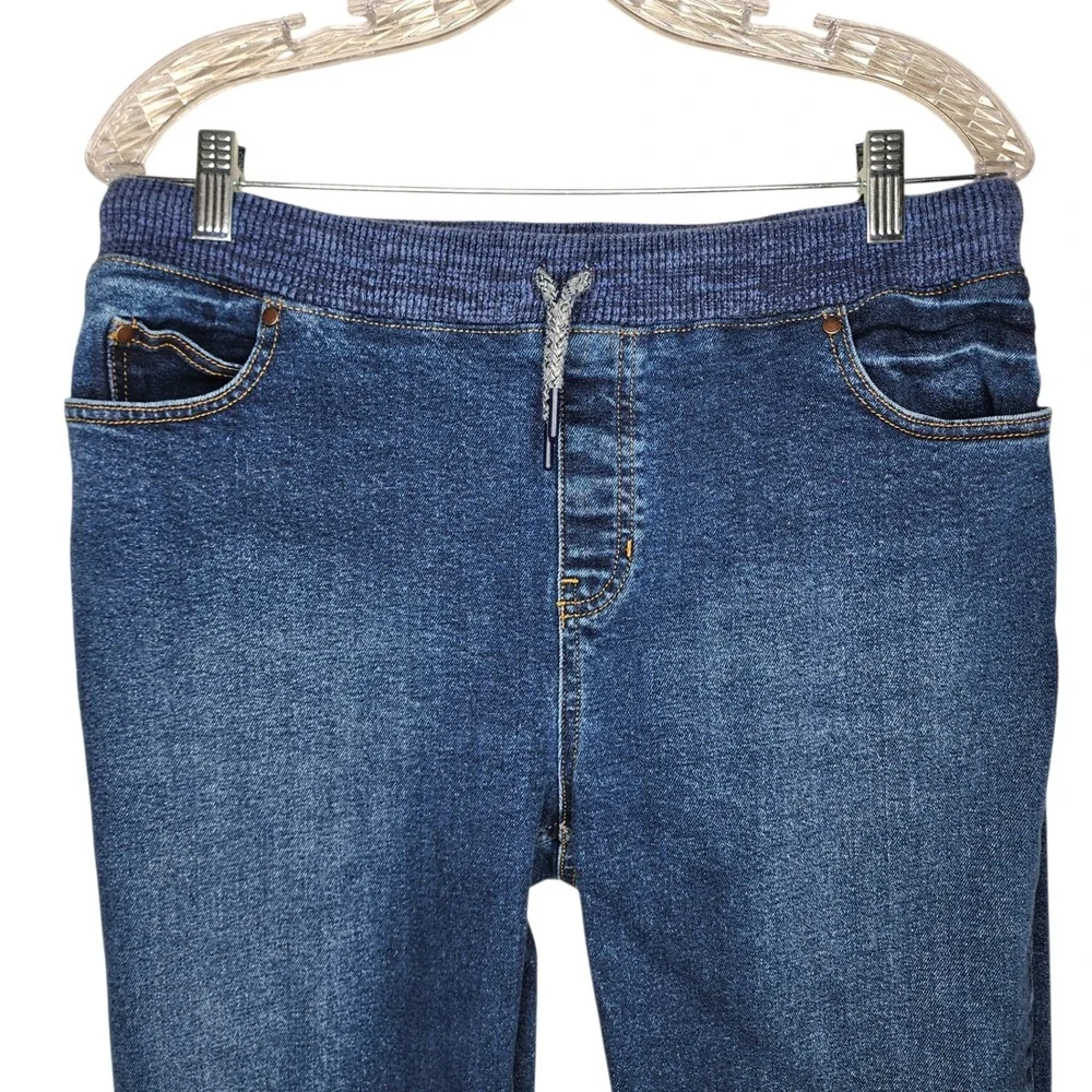 Lands End Kids Iron Knee Pull-On‎ Jeans Blue Denim Rib Waist XL 18H-20H Husky